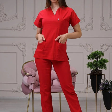Red Colored Stretch Medical Suit - Batwing Sleeve