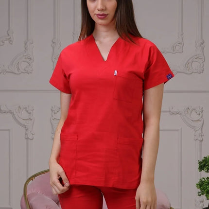 Red Colored Stretch Medical Suit - Batwing Sleeve