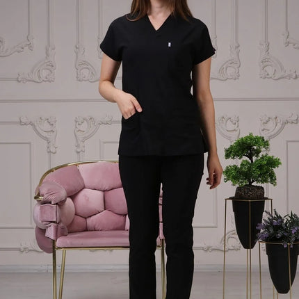 Black Colored Stretch Medical Suit - Batwing Sleeve