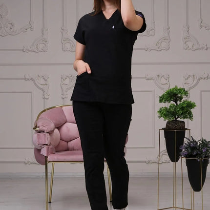 Black Colored Stretch Medical Suit - Batwing Sleeve
