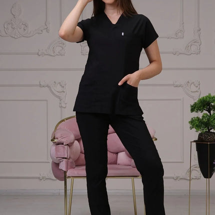 Black Colored Stretch Medical Suit - Batwing Sleeve